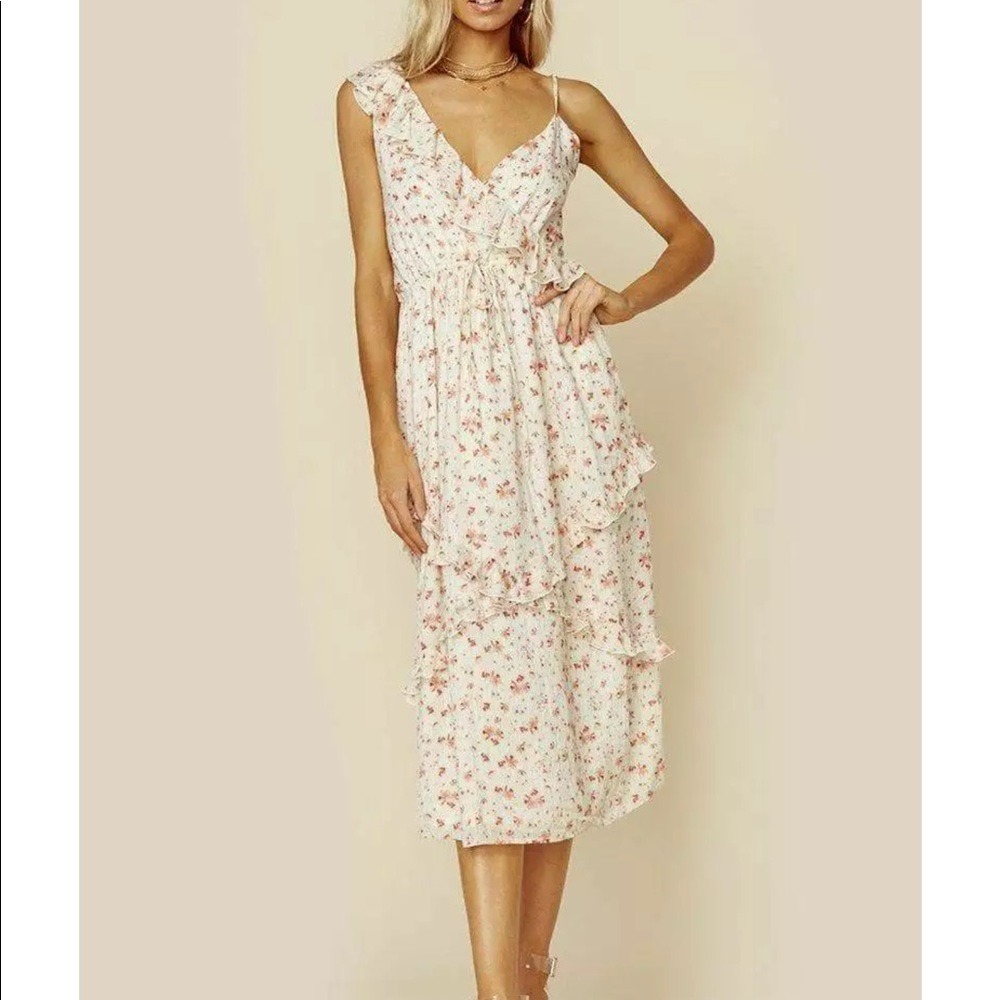 NWT‎ Boho Blue Life Violet Ruffled Floral Dress Cream Small